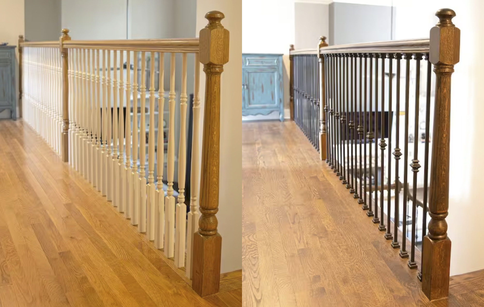 Square White Wooden Baluster and Brown Handrail of U Shaped Staircase Inside a Home | Evermark® Stair Parts Doors Hinges & Hardware Installing stair parts tapntwist | evermark® stair parts doors hinges hardware