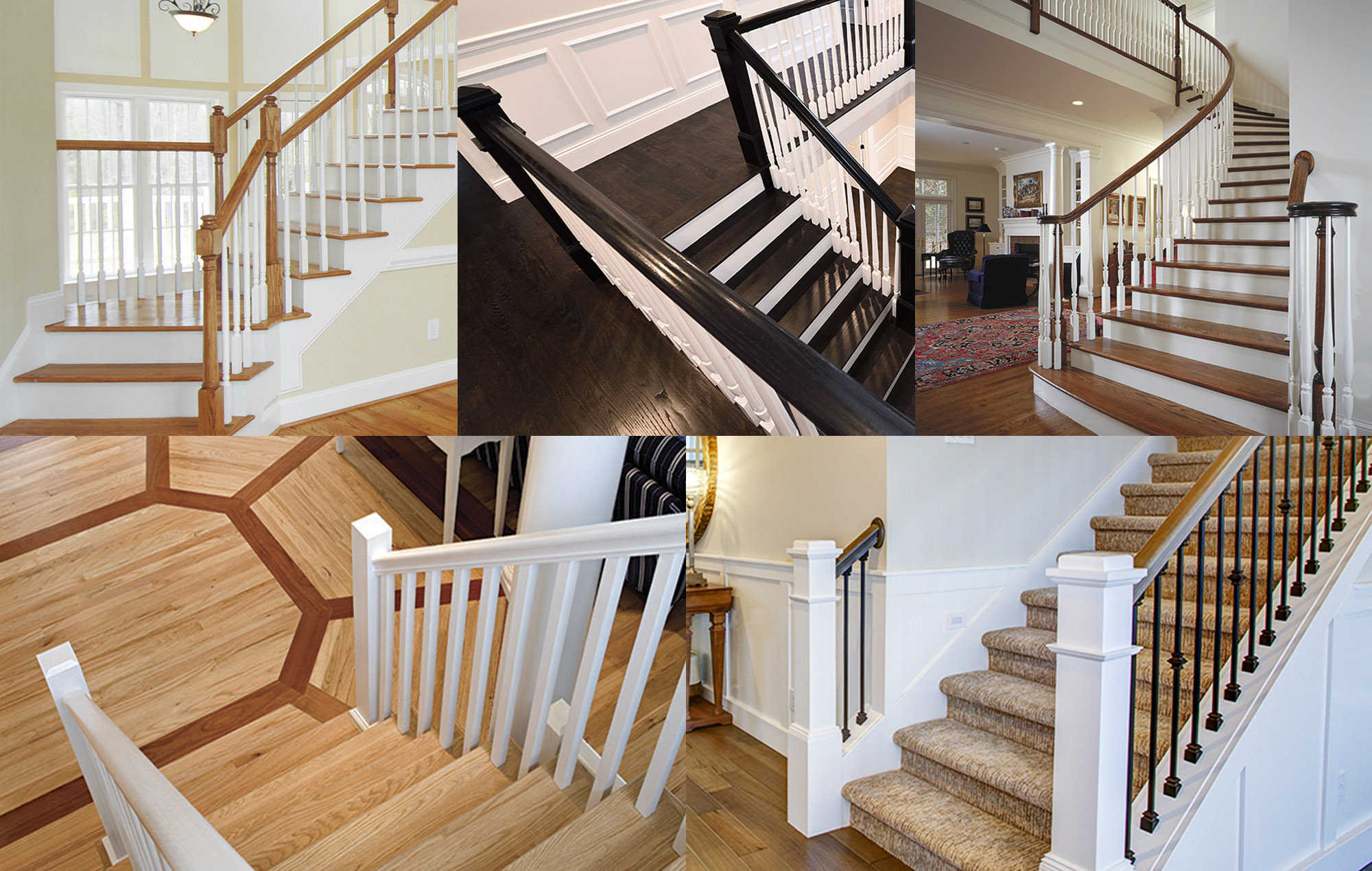 Square White Wooden Baluster and Brown Handrail of U Shaped Staircase Inside a Home | Evermark® Stair Parts Doors Hinges & Hardware Styles of stairs from evermark stair products | evermark® stair parts doors hinges hardware